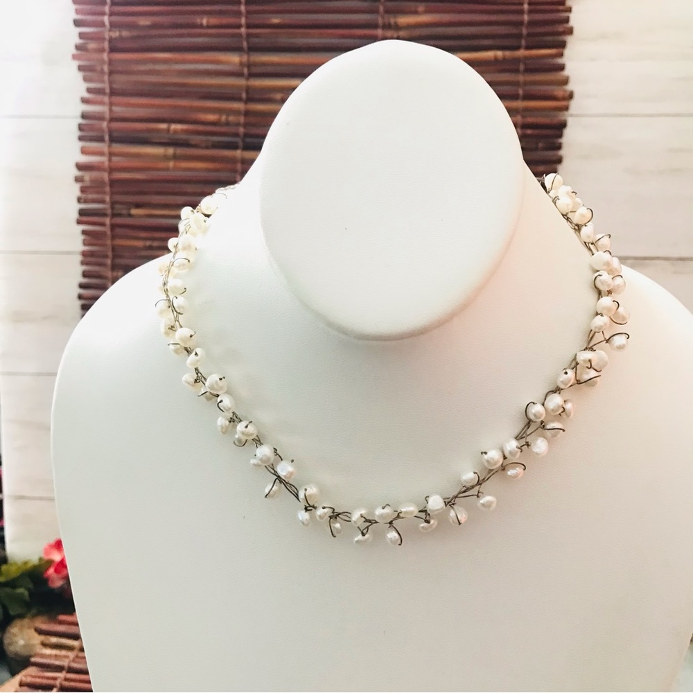 Couture Abra Vintage Fresh Water Pearls handmade wire woven choker Necklace